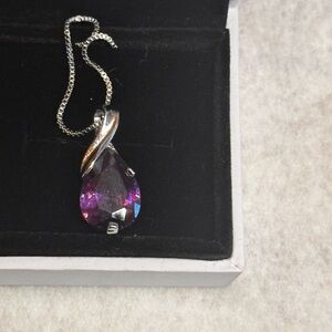 Elegant Purple Amethyst Teardrop Pendant Necklace